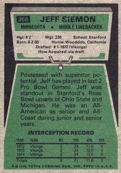 1975 Topps #268 Jeff Siemon Back