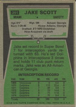 1975 Topps #291 Jake Scott Back