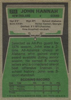 1975 Topps #318 John Hannah Back