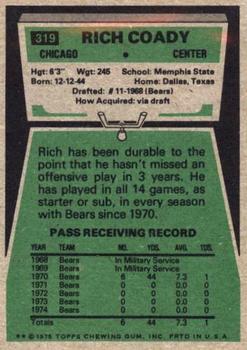 1975 Topps #319 Rich Coady Back