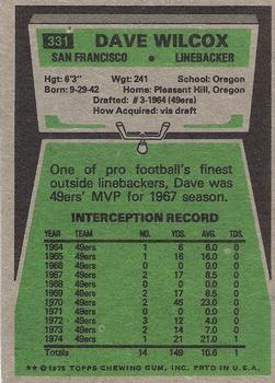 1975 Topps #331 Dave Wilcox Back