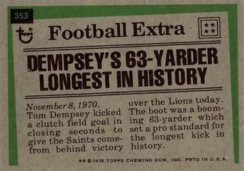 1975 Topps #353 Tom Dempsey Back