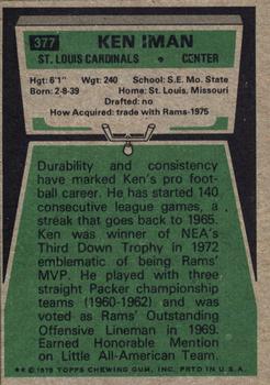 1975 Topps #377 Ken Iman Back