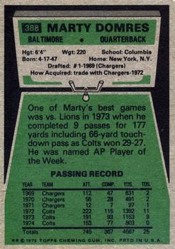 1975 Topps #388 Marty Domres Back