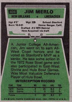 1975 Topps #408 Jim Merlo Back