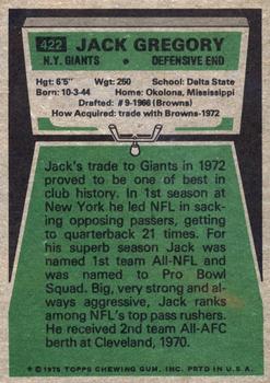 1975 Topps #422 Jack Gregory Back