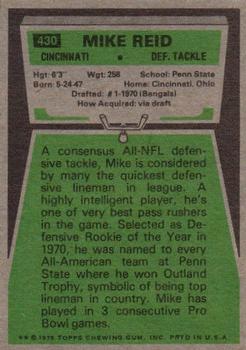 1975 Topps #430 Mike Reid Back