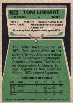 1975 Topps #439 Toni Linhart Back
