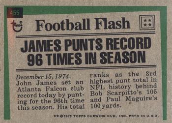 1975 Topps #455 John James Back