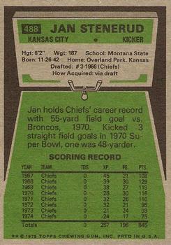 1975 Topps #488 Jan Stenerud Back
