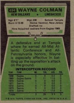 1975 Topps #494 Wayne Colman Back