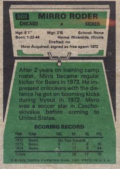 1975 Topps #508 Mirro Roder Back