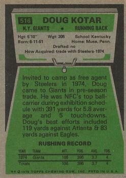 1975 Topps #516 Doug Kotar Back