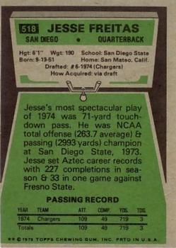 1975 Topps #518 Jesse Freitas Back