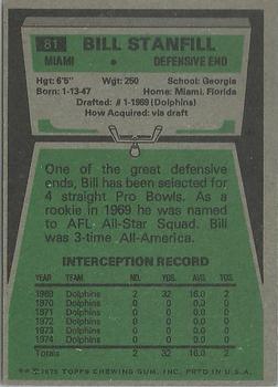 1975 Topps #81 Bill Stanfill Back