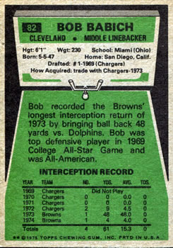 1975 Topps #82 Bob Babich Back