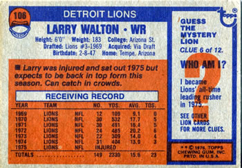 1976 Topps #106 Larry Walton Back