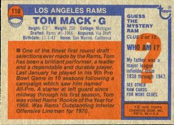 1976 Topps #110 Tom Mack Back