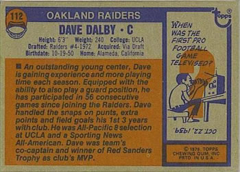 1976 Topps #112 Dave Dalby Back
