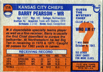 1976 Topps #114 Barry Pearson Back