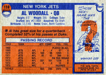 1976 Topps #118 Al Woodall Back