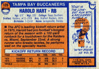 1976 Topps #126 Harold Hart Back