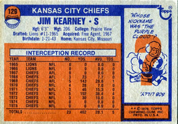 1976 Topps #129 Jim Kearney Back
