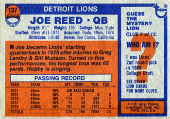 1976 Topps #137 Joe Reed Back