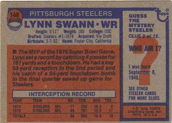 1976 Topps #140 Lynn Swann Back