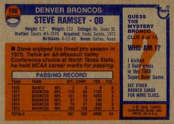 1976 Topps #156 Steve Ramsey Back