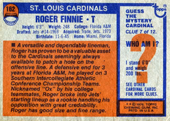1976 Topps #162 Roger Finnie Back