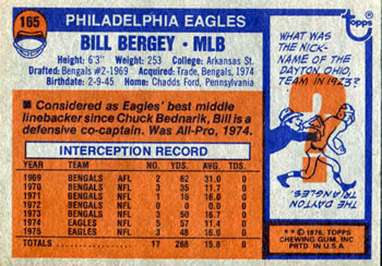 1976 Topps #165 Bill Bergey Back