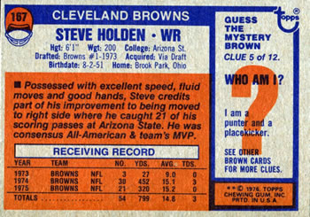 1976 Topps #167 Steve Holden Back