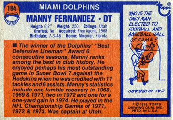 1976 Topps #194 Manny Fernandez Back