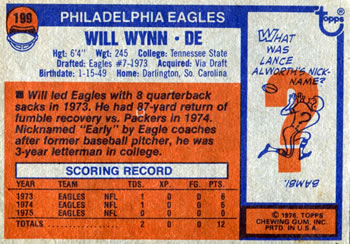 1976 Topps #199 Will Wynn Back