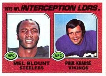 1976 Topps #205 1975 Interception Leaders (Mel Blount / Paul Krause) Front