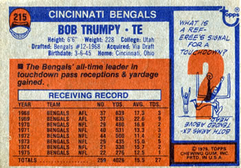 1976 Topps #215 Bob Trumpy Back