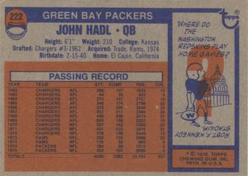 1976 Topps #222 John Hadl Back