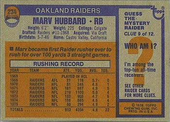1976 Topps #234 Marv Hubbard Back