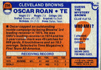 1976 Topps #256 Oscar Roan Back