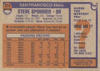 1976 Topps #274 Steve Spurrier Back
