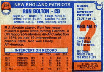 1976 Topps #284 Ron Bolton Back
