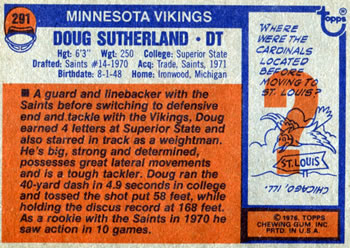 1976 Topps #291 Doug Sutherland Back