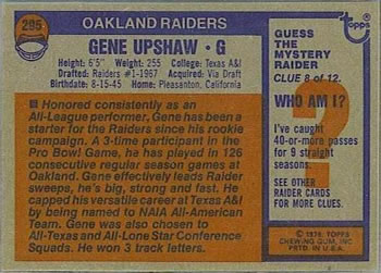 1976 Topps #295 Gene Upshaw Back