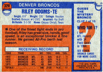 1976 Topps #320 Riley Odoms Back