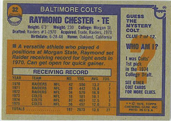 1976 Topps #32 Raymond Chester Back