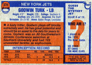 1976 Topps #334 Godwin Turk Back