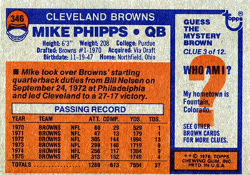 1976 Topps #346 Mike Phipps Back