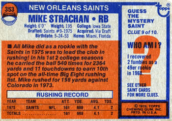 1976 Topps #353 Mike Strachan Back