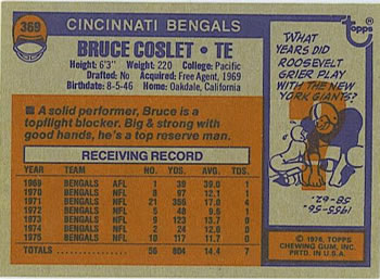 1976 Topps #369 Bruce Coslet Back